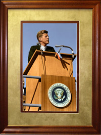 Framed historical photo (for sale) of President John F Kennedy (JFK) at Hanford WA N-Reactor groundbreaking